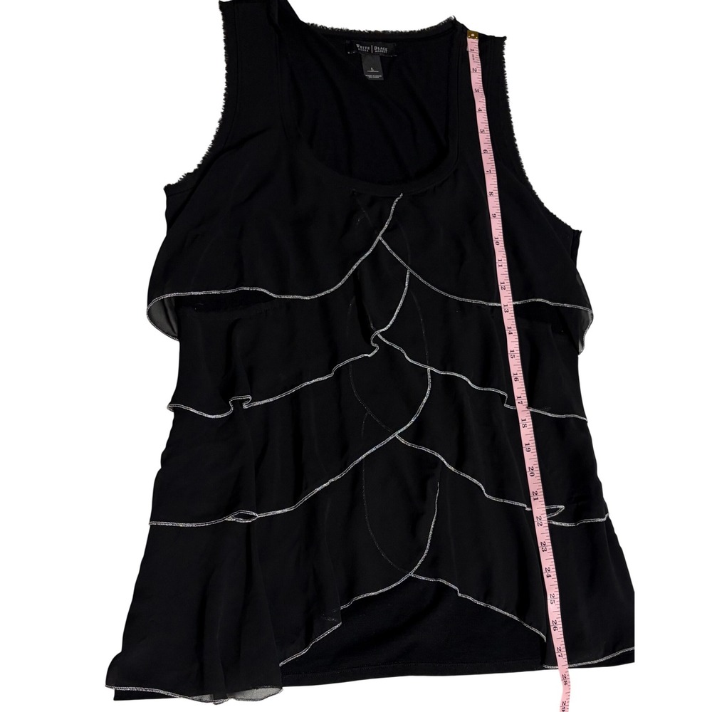 White House Black Market Black Ruffle Tiered Tank Top White Trim Large Y2K Work - Picture 6 of 7